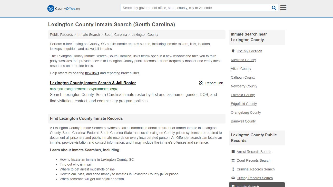 Inmate Search - Lexington County, SC (Inmate Rosters & Locators)